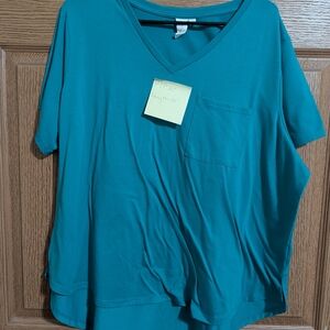 Teal V-Neck Short Sleeve Women's Top